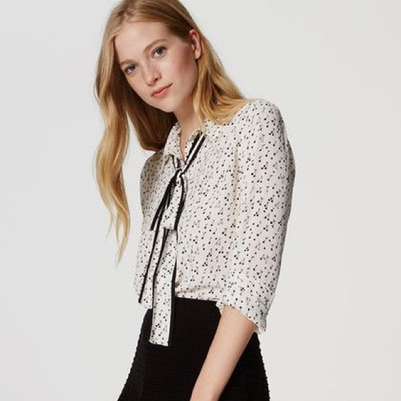 LOFT Tops - LOFT New with Tags Cherry Tie Neck Blouse